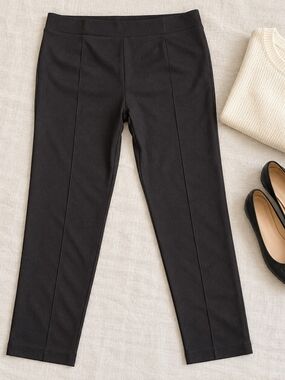#1325 Soho Apparel XL Black Ponte Pull On Slim Leg Pants Pintuck Workwear